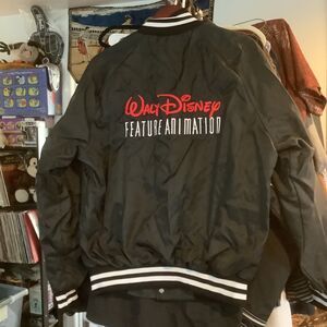 Vintage 90s Walt Disney Feature Animation Black Satin Nylon Jacket Mens L USA
